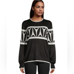 Karl Lagerfeld Paris Eiffel Tower Sequence Graphic Pullover Sweater Medium